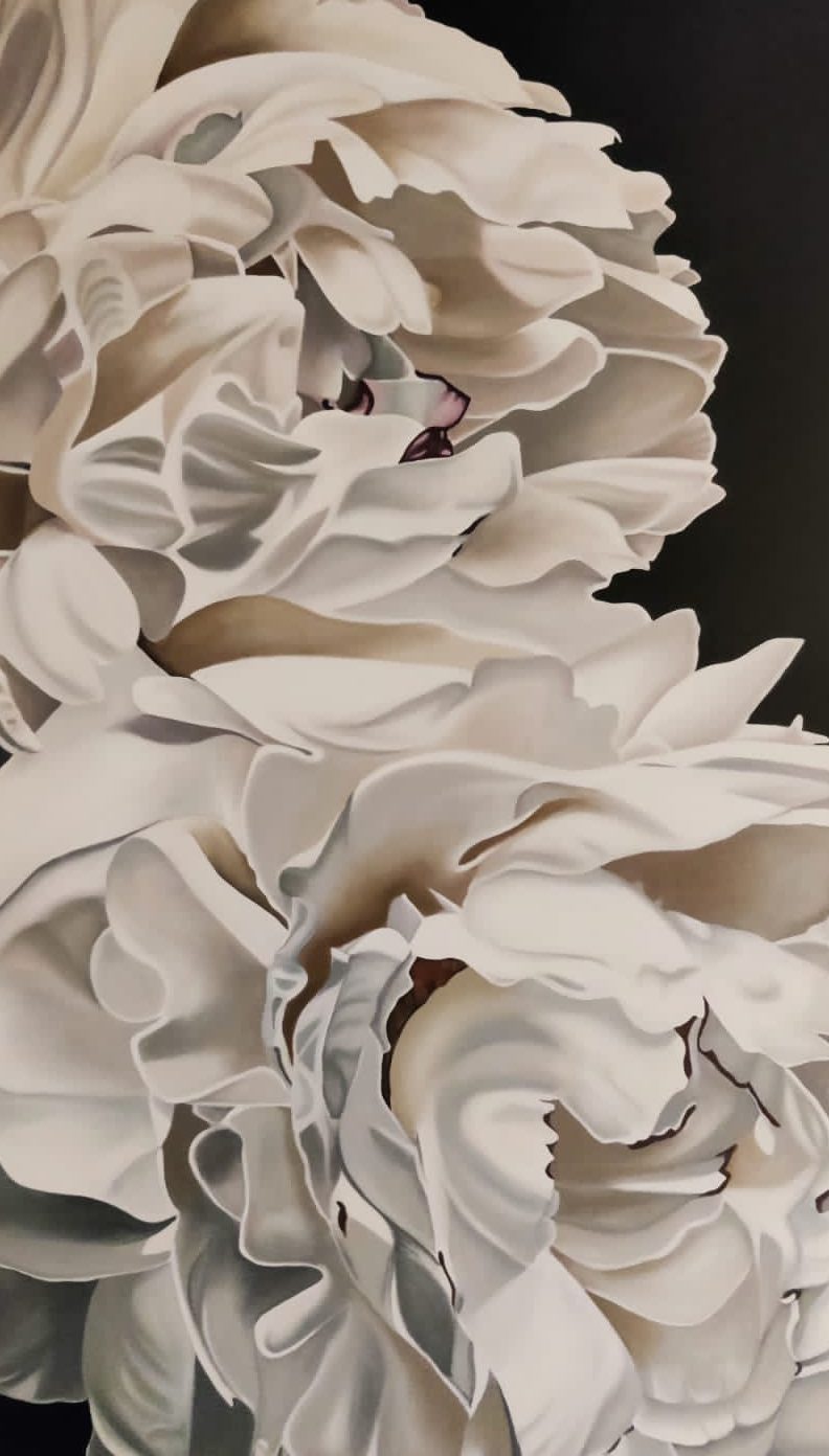 Cascade of white peonies, oil on canvas